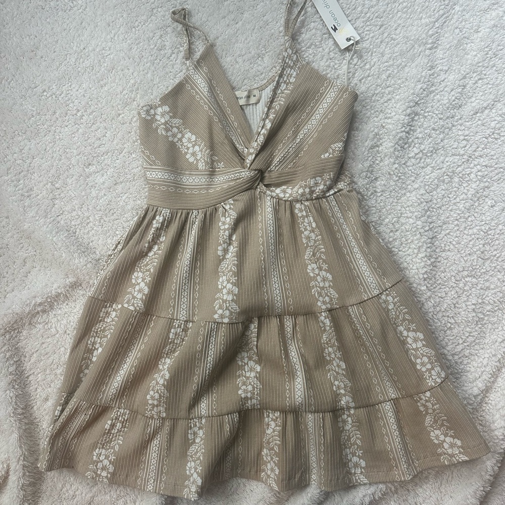 Beige and White Floral Dress